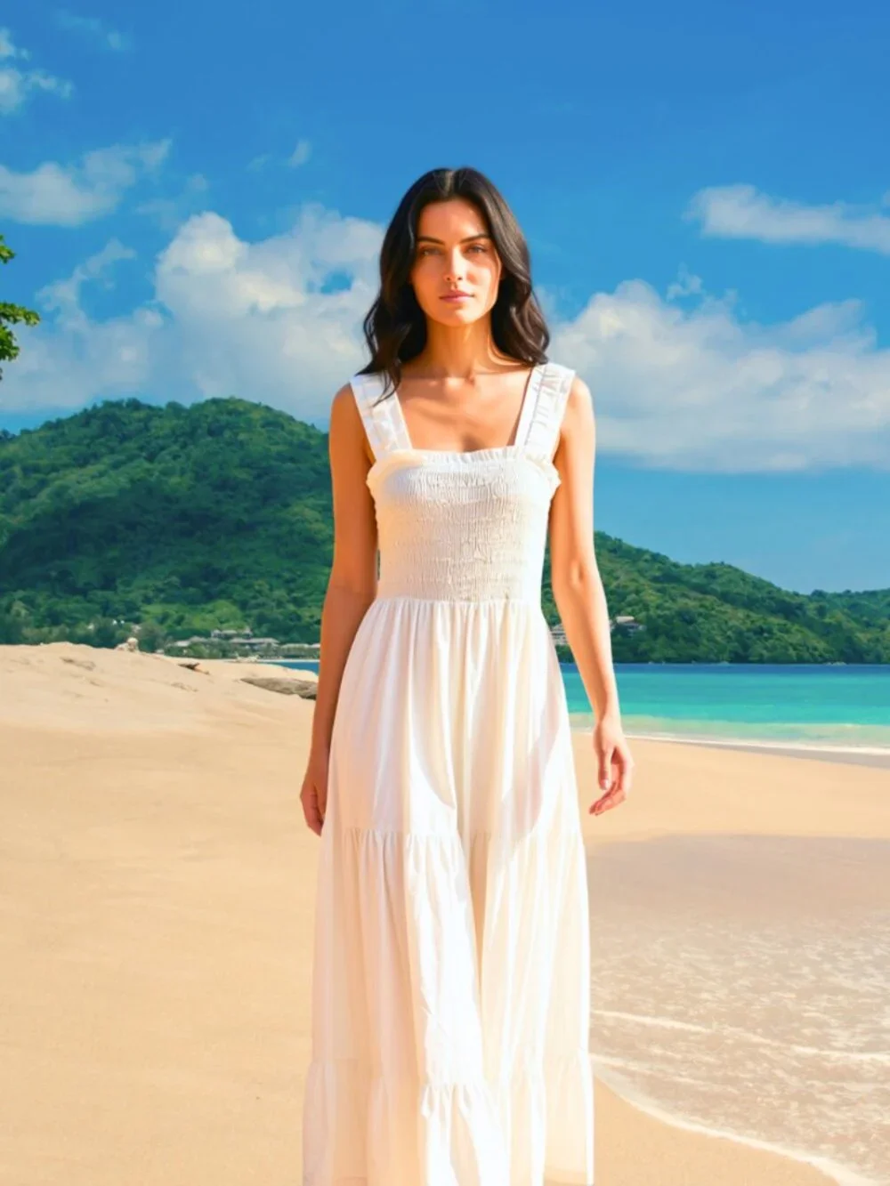 Tiered Double Lined White Dress
